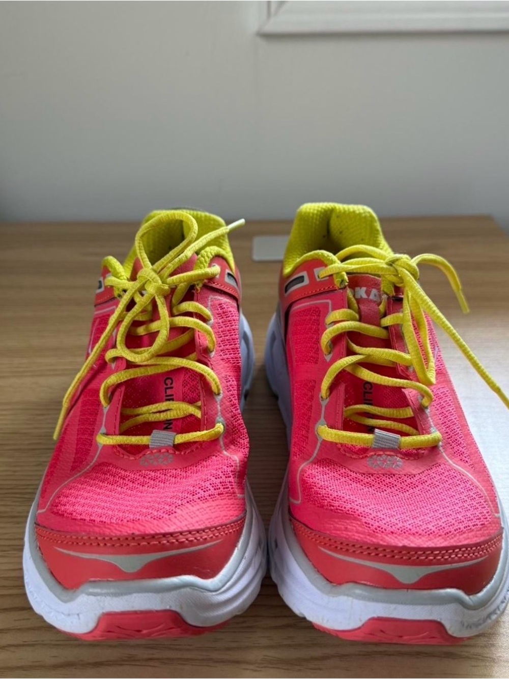 Hoka One One Women's Bright Pink and Yellow Athletic Running Shoes